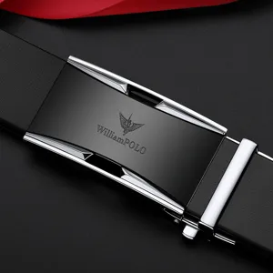 Men's genuine leather automatic buckle belt with alloy buckle, business casual style main image.