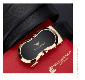 Men's genuine leather dress belt with luxury automatic metal buckle and stylish black strap