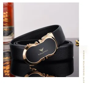 Men genuine leather automatic buckle belt business casual top layer cowhide waist belt black