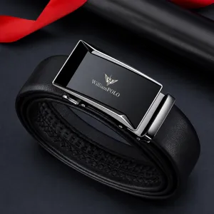 Men genuine leather automatic buckle belt business casual stylish luxury black waist belt