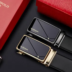 William Polo mens genuine leather belt with alloy automatic buckle luxury fashion casual