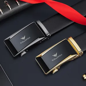 Men's leather automatic buckle belt business casual stylish belt with metal buckle display.