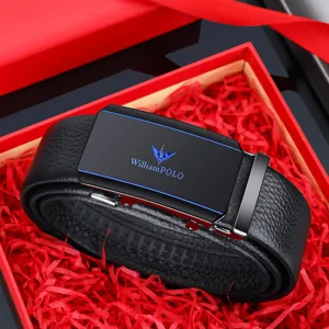 WilliamPOLO mens genuine cowhide leather automatic buckle belt luxury business gift box main