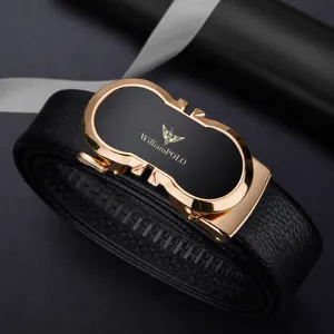 Men's Genuine Leather Automatic Buckle Belt Top Layer Cowhide Business Casual Dress Belt With Metal Ratchet Buckle