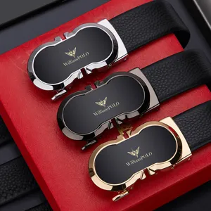 Men's automatic buckle genuine leather belt business top layer cowhide luxury gift box set.