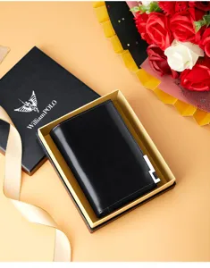 Elegantes Herren Kurzgeldbörse aus echtem Leder in Schwarz mit edler Geschenkbox Verpackung.