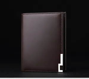 Portefeuille court vertical en cuir véritable pour homme marron foncé porte-cartes
