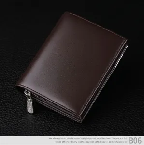 Portefeuille court en cuir véritable pour homme, marron foncé avec emplacements de cartes.