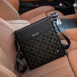 Heren Echt Lederen Aktetas Zakelijke Laptop Tas Vintage Schaakbordpatroon Waterdichte Schoudertas