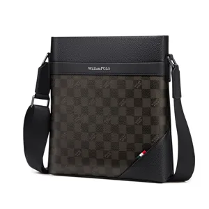 Heren luxe lederen schoudertas vintage ruitjes crossbody tas voor zakenreizen
