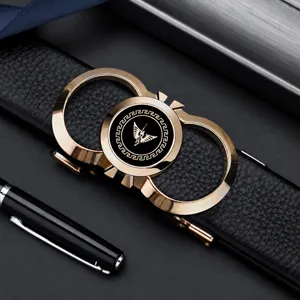 Men's Genuine Leather Automatic Buckle Belt Top Layer Cowhide Metal Ratchet Business Casual Dress Belt For Men