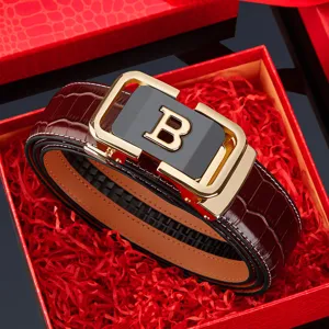 Cintura uomo pelle fibbia automatica lusso affari casual elegante marrone confezione