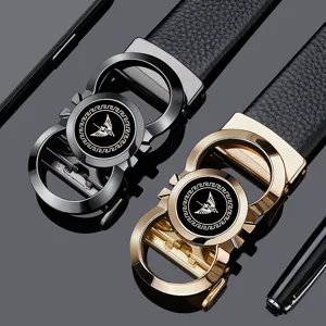 Men's genuine leather automatic buckle belt featuring sophisticated alloy buckle for versatile daily style.