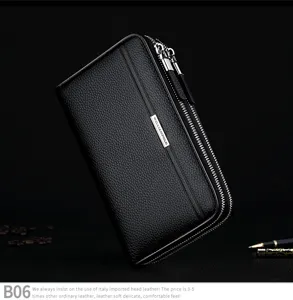 Portefeuille long en cuir veritable pour homme double fermeture eclair grande pochette noir