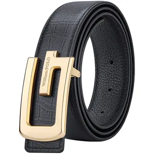 Men's leather belt with automatic gold buckle classic business casual genuine cowhide strap