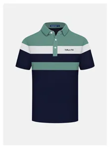 Men's short-sleeve color-block polo shirt, stylish casual business summer top for men.