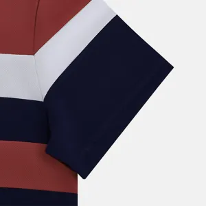 Men short sleeve polo shirt casual stripe design breathable cotton fabric top comfortable wear