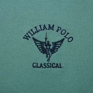 Men's casual polo shirt close-up main view showing fine green mesh fabric with embroidery.