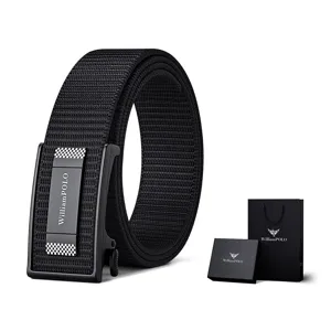 Men's Automatic Buckle Woven Canvas Belt Business Casual Fashion Black Belt With Luxury Gift Box