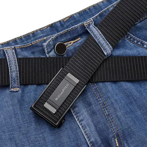 Men's black canvas belt with metal automatic buckle casual daily wear durable trousers waist band
