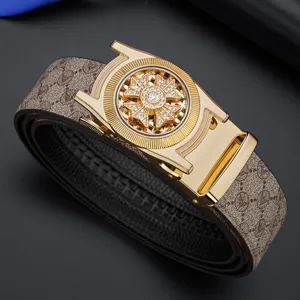 Men's Fashion Automatic Buckle Belt PVC And Cow Leather Casual Business Waist Belt With Metal Buckle