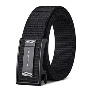 Men Black Nylon Canvas Belt Automatic Buckle Business Casual Fashion Trouser Belt
