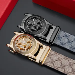 Men's luxury automatic buckle leather belt set with stylish design for youth daily wear.