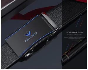 WilliamPolo heren automatische gesp echt lederen riem, klassieke zwarte zakelijke accessoire.