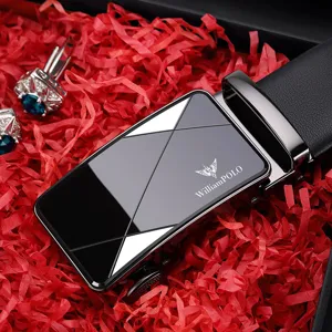 Cintura in pelle da uomo con elegante fibbia automatica set regalo, accessorio business.