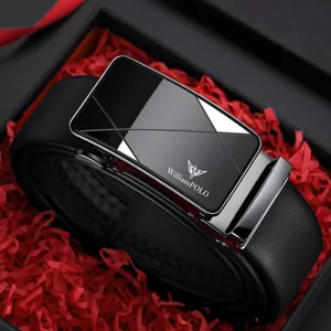 Elegante cintura in pelle da uomo con fibbia metallica automatica in confezione regalo.