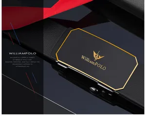 WilliamPOLO men's leather belt detail, automatic buckle, premium alloy design close-up.