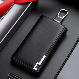Estuche para Llaves de Cuero Genuino para Hombres Primera Capa Piel de Vaca Cartera Multifunción Monedero Simple Bolso Llavero