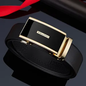 Cintura automatica da uomo in pelle, elegante cintura casual da lavoro con fibbia in metallo.