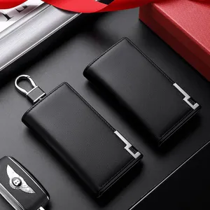 Estuche de llaves de cuero genuino para hombre, cartera llavero multifuncional de piel.
