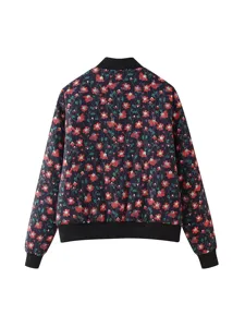 Women's autumn floral print bomber jacket casual long sleeve outerwear vintage style
