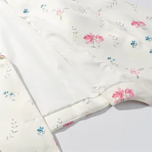 Close-up of women's floral print blazer detail, elegant floral fabric design for summer.