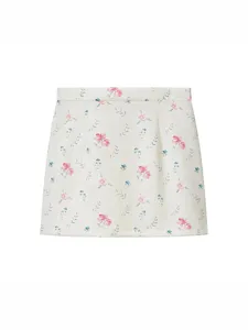 Floral print suit mini skirt for women stylish vacation wear short skirt white a-line style