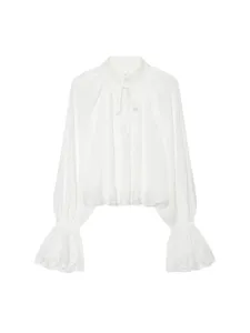 Dames witte langere blouse met kanten detail hoge kraag elegante casual top voor dames