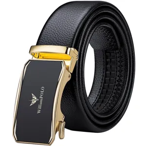 WilliamPOLO Men's Automatic Buckle Leather Belt Luxury Business Casual Black Belt Fashion