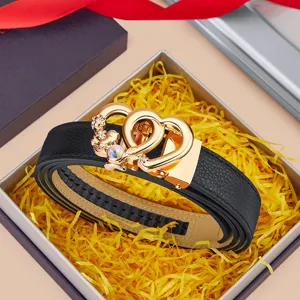 Women Genuine Leather Belt Fashion Rhinestone Heart Metal Buckle Casual Versatile Waist Strap Dress Pants Belt