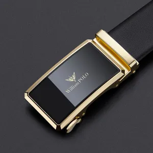Heren echt lederen business casual riem met automatische metalen gesp en rundleer strap.