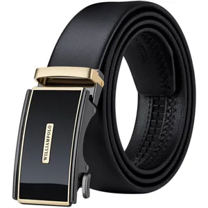 Ceinture automatique homme en cuir véritable, ceinture de luxe business noire élégante.