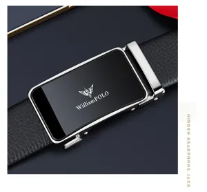 Ceinture d'affaires en cuir véritable pour homme avec boucle automatique en métal élégante.