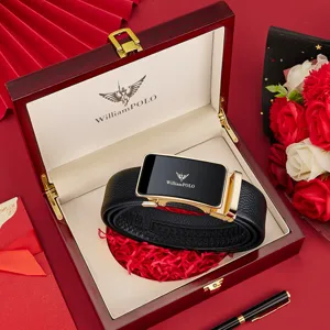 Ceinture homme en cuir véritable boucle automatique ensemble coffret cadeau luxe avec métal