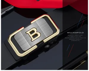 Cintura automatica in vera pelle da uomo con fibbia elegante in metallo e lettere.