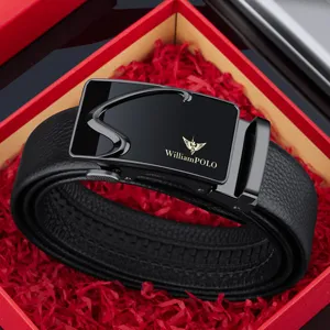 WilliamPOLO Cintura Uomo in Pelle Fibbia Automatica Affari Casual Cintura Nera Nuova