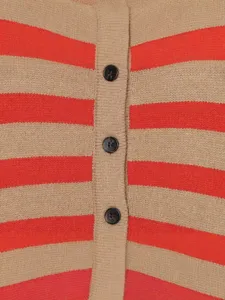 Cardigan in maglia a righe da donna in cachi e rosso con bottoni, comodo dettaglio in lana.