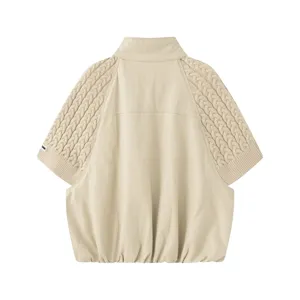 Elegante giacca in pelle casual a maniche corte con collo montato in maglia da donna.