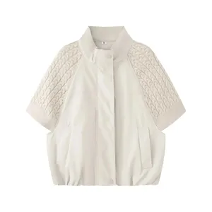 Giacca in ecopelle da donna colletto alla coreana patchwork maglia autunno chic