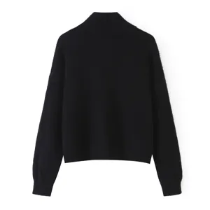 Classic black turtleneck sweater, warm long sleeve knitwear for autumn and winter daily wear.